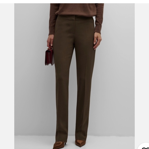 NEW Lafayette 148 Barrow Pants Flat Front Olive Green Double Face Luxe Wool Sz 8 - Picture 3 of 15